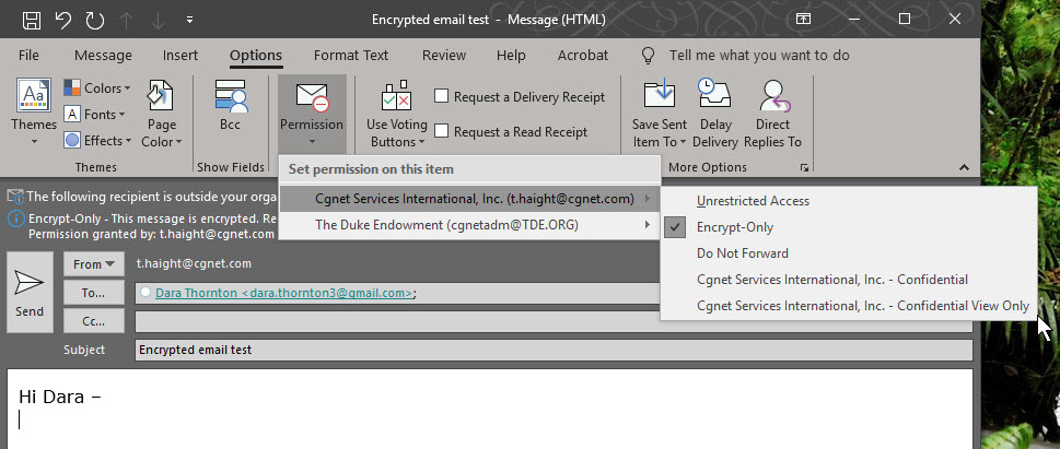 Email encryption from the sender's point of view