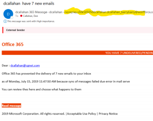 Office 365 phishing message
