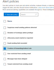 setting an email forward alert page alert policies