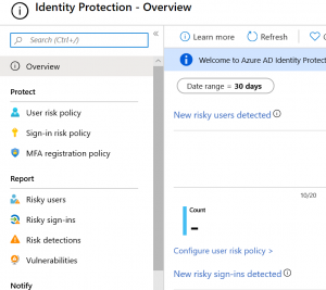 working with azure sentinel Azure AD Identity Protection landing page